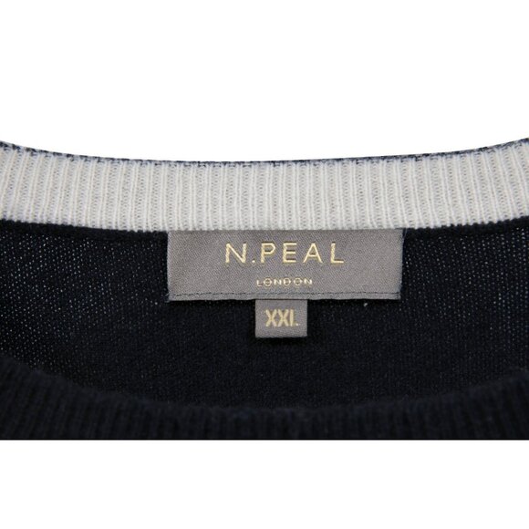 N.Peal Mens Cashmere Sweater Size XXL Navy Blue White Striped Crewneck Pullover - Picture 6 of 8